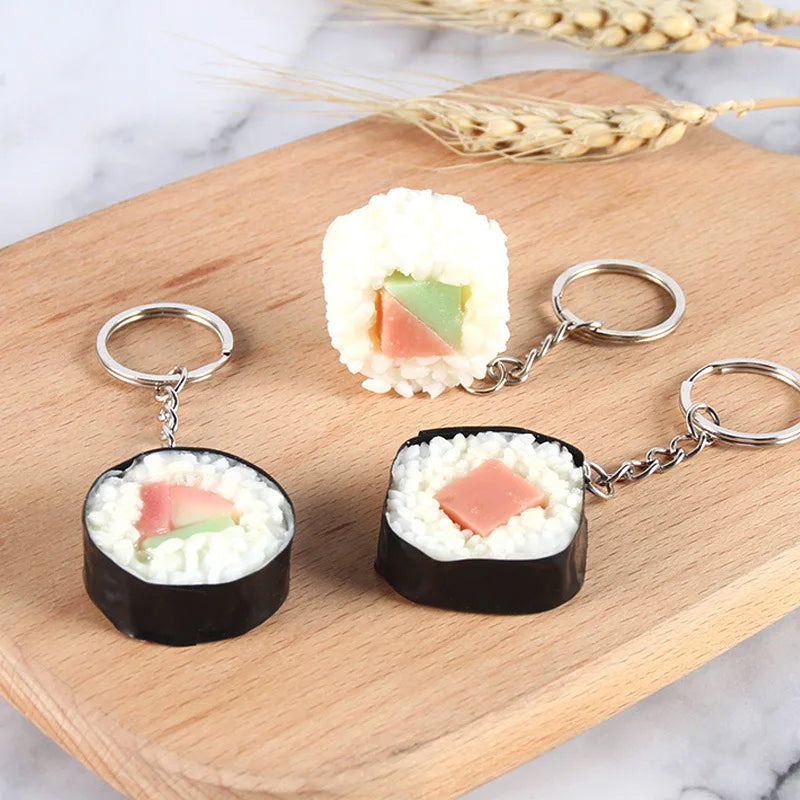 Japanese Salmon Sushi Roll Keychain – Realistic Pendant