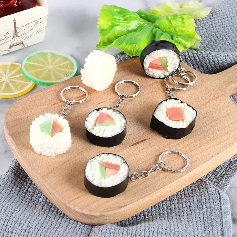 Japanese Salmon Sushi Roll Keychain – Realistic Pendant