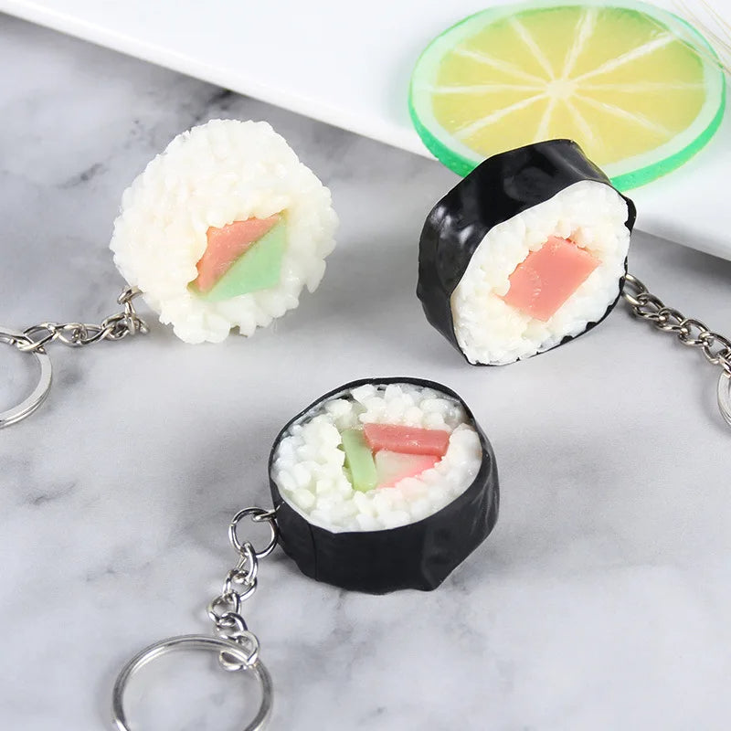 Japanese Salmon Sushi Roll Keychain – Realistic Pendant